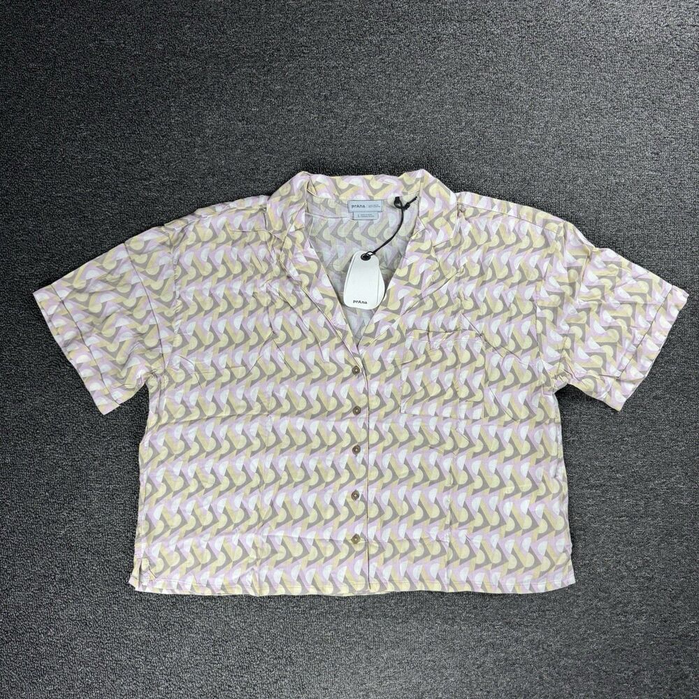 NWT prAna Women's Short Sleeve Iguala Button Down Top Size L Lightweight